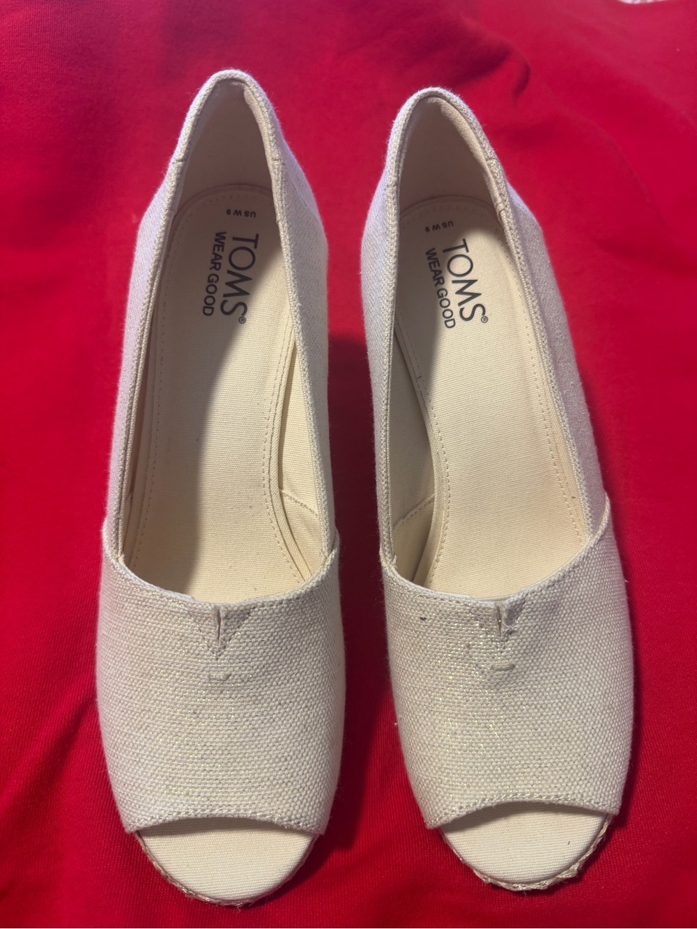 TOMS Cream Canvas Peep-Toe Flats - Neutral Slip-On